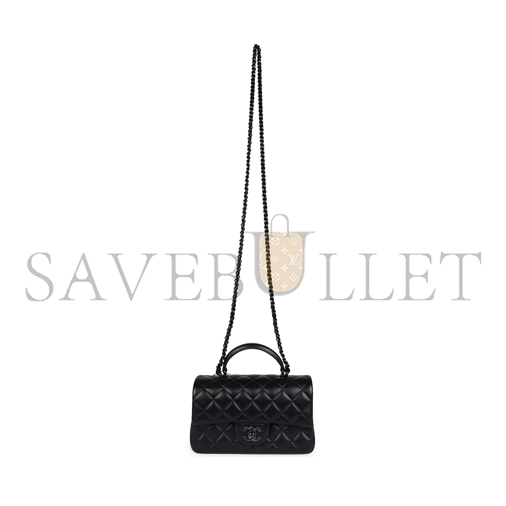 Ch*el master mini rectangular top handle flap bag so black lambskin as2431 (20*13*6cm)